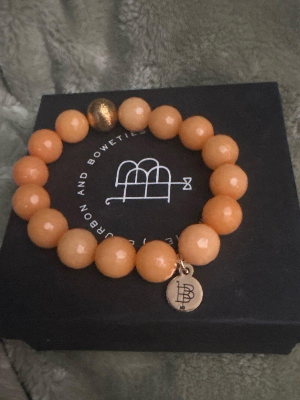 Orange Bourbon and Boweties Beaded Stretch Bracelet with Gold Accent